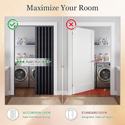SmartStandard 36" x 80" Accordion Doors Interior, Double Walled, Black | Easy to Assemble, Save Space, PVC Accordion Folding Doors for Closet Doorway Basement, with Track and Hardware
