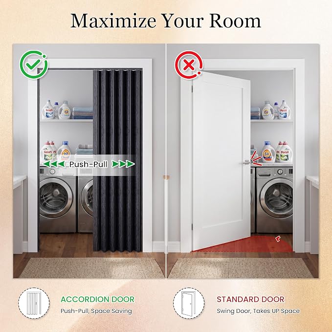 SmartStandard 32" x 80" Accordion Doors, Double Walled, Classic Black | Easy to Assemble, Save Space, PVC Accordion Folding Doors for Closet Doorway Basement, with Track and Hardware