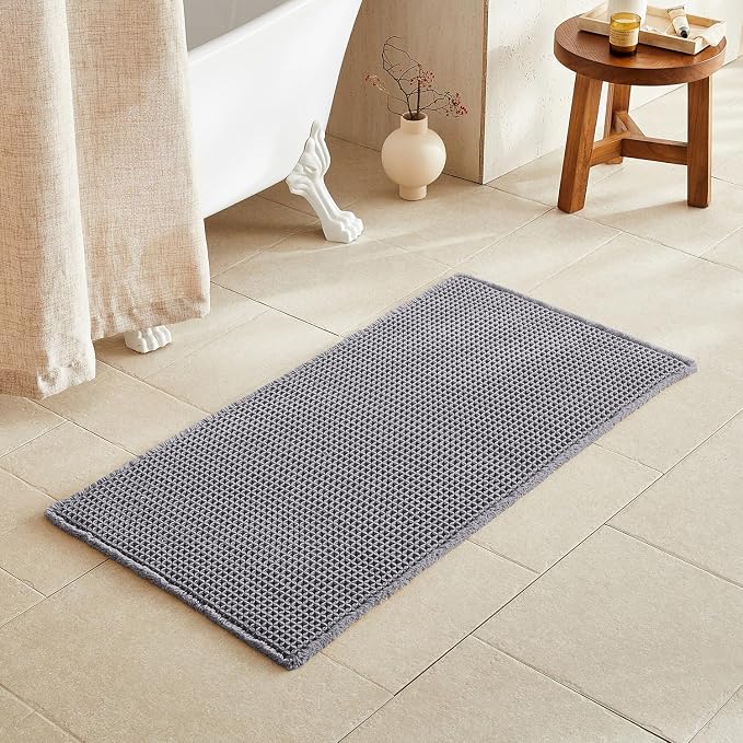TYUU Waffle Bath Mat, Boho Bathroom Rugs Non Slip, 48x24 Grey | Super Absorbent Quick Dry Bath Rug, Non-Slip Backing, Soft Waffle Washable Farmhouse Bathroom Mats, Tub, Shower & Home Decor