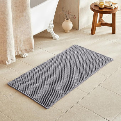 TYUU Waffle Bath Mat, Boho Bathroom Rugs Non Slip, 48x24 Grey | Super Absorbent Quick Dry Bath Rug, Non-Slip Backing, Soft Waffle Washable Farmhouse Bathroom Mats, Tub, Shower & Home Decor