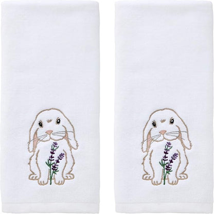 SKL Home Bunny Lop Hand Towel Set-2pc, 100% Cotton, Embroidered, White | Decorative velour for Easter or everyday cheer. Great for the bathroom, kitchen, or bar & makes a fun gift.