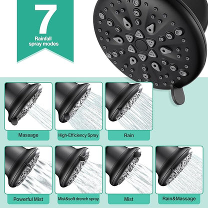 Cobbe Filtered Shower Head, 7 Modes High Pressure Shower Heads Matte Black | Shower Head with Filters for Hard Water for Remove Chlorine and Harmful Substances (Midnight Black Matte, 5 Inch Round)