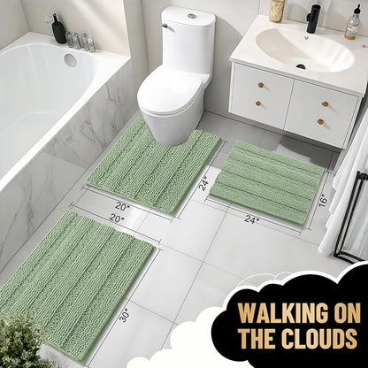 OLANLY Thick Bathroom Runner Rugs 44x24, Chenille Bath Rugs, Sage Green | Absorbent Striped, Rubber Backing, Machine Wash, Long Bath Mats for Bathroom Floor, Tub and Shower, Home Decor Accessories
