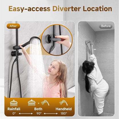 BRIGHT SHOWERS Rain Shower Heads System - 9 Inch Rainfall Shower Head and Handheld Shower Head with Height Adjustable Holder, Solid Brass Rail and 60" Long Stainless Steel Hose, Oil-Rubbed Bronze