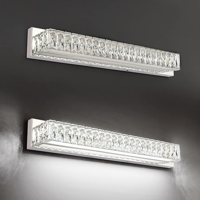LED Vanity Lights for Bathroom - 30 inch Crystal Modern Vanity Lights - Chrome Bathroom Light Fixtures Over Mirror Cool White Light