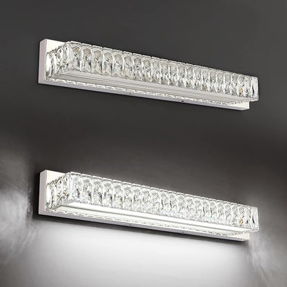 LED Vanity Lights for Bathroom - 30 inch Crystal Modern Vanity Lights - Chrome Bathroom Light Fixtures Over Mirror Cool White Light