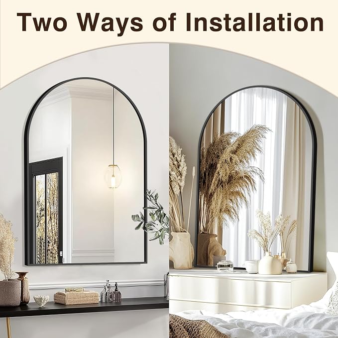 FICTOR 26" x 38" Arched Bathroom Vanity Mirror for Over Sink, Black | Anti-Rust Metal Framed, HD Tempered Shatter-Proof Glass, Modern Wall Mirror for Entryway, Living Room, Bedroom