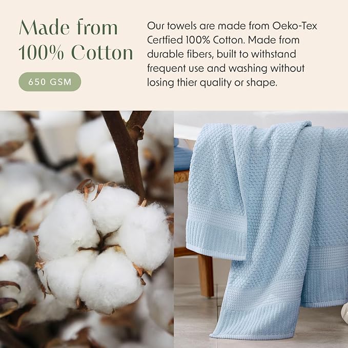 100% Cotton 6 Piece Bath Towel Set | Blue Towels | Oeko‑TEX Standard 100 | Soft & Absorbent, Quick‑Dry | Trinity Collection - Chambray Blue