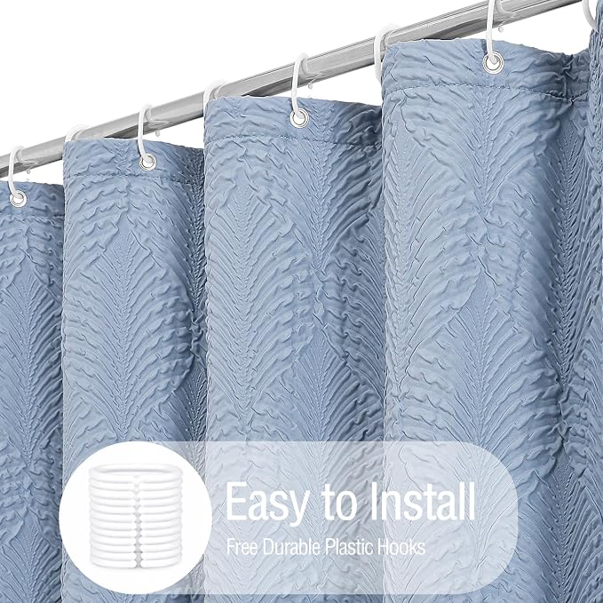 Fog Blue Shower Curtain for Bathroom, Farmhouse Bath Curtain 72x72 | Fog Blue Shower Curtain for Bathroom, 3D Leaf Embossed Textured Fabric Shower Curtain, Modern Farmhouse Bathroom Decor,
