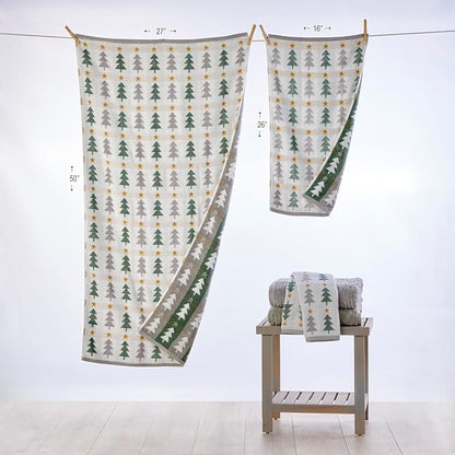 SKL Home Christmas/Winter Multi Trees Hand Towel Set-2pc, Multi | 100% Cotton. 500 GSM. Soft & absorbent. Reversible jacquard pattern. Great for the bathroom, kitchen or bar & holiday gift.