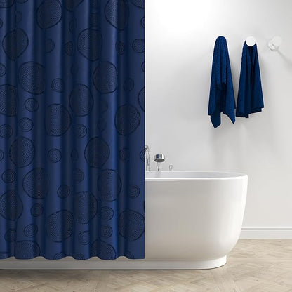 Waterproof Fabric Shower Curtain for Bathroom - Washable, 72"x72", Boho Style, Textured Jacquard, Hotel Quality, 12 Metal Hooks, Navy Blue
