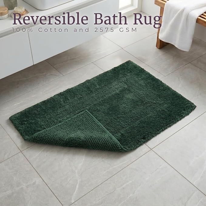 Bathroom Rugs - 2-Piece Cotton Bathroom Mat Set - Machine Washable Bath Mats for Bathroom, Kitchen, or Laundry Room by Lavish Home (Green)