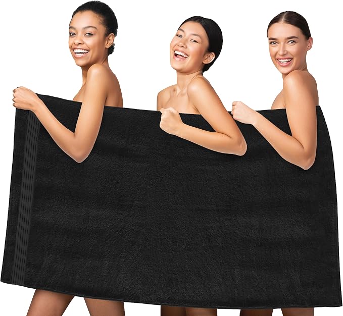 Elegant Comfort Premium Turkish Cotton 1 Piece Jumbo Bath Towel - 35 x 70 inch, Luxurious Hotel Spa Quality 100% Turkish Cotton Large Bath Towel - Highly Absorbent - Soft Bathroom Towel, Black