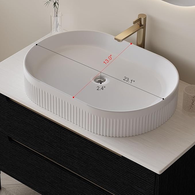 36 inch Bathroom Vanity with Sink and Countertop, Modern Freestanding Bathroom Vanity Cabinet with Oval Ceramic Vessel Sink, 4 Soft Closing Drawers, Adjustable Metal Legs, 2-in-1 Installation, Black