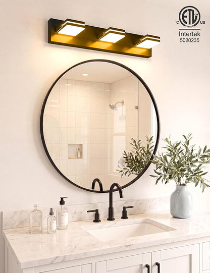 VOLISUN 3 Light Bathroom Vanity Light, 24 inch Dimmable Bathroom Light Fixtures Over Mirror, 5 Color Temperatures, 180°Rotatable Head, Black LED Vanity Lights for Bathrooms-ETL Certificated
