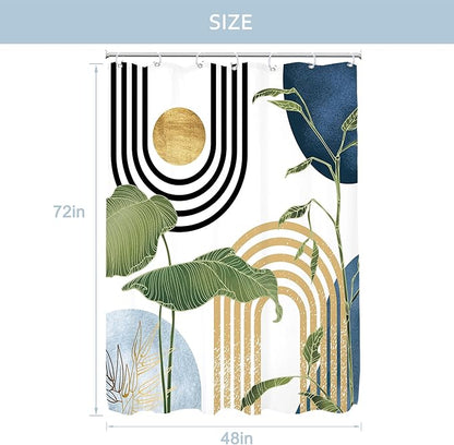 Glawry Navy Blue Boho Shower Curtain Small Stall Abstract Mid Century Light Blue Tropical Palm Sun Plant Minimalist Bathroom Modern 48Wx72L Inches Bath Accessories Art Home Decor Fabric 8 Pack Hook