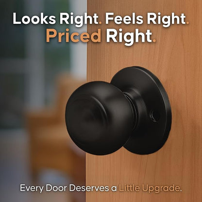 Copper Creek Colonial Passage Interior Door Knob – ANSI Grade-3 Certified, Modern Heavy Duty Handle, Easy Install and Reversible for Bedroom, Bathroom and Closets – Matte Black (2 Pack)