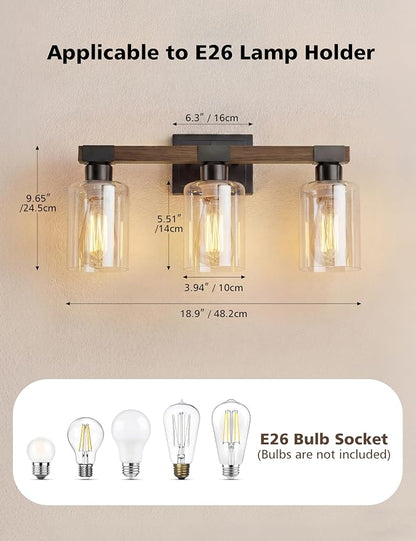 VOLISUN Farmhouse Bathroom Vanity Light Fixtures,3 Light,UL Certificated | 3 Light Bathroom Vanity Lights Over Mirror, Rustic Vanity Light for Bathrooms,Wood Bathrooms Lights Fixtures Over Mirror