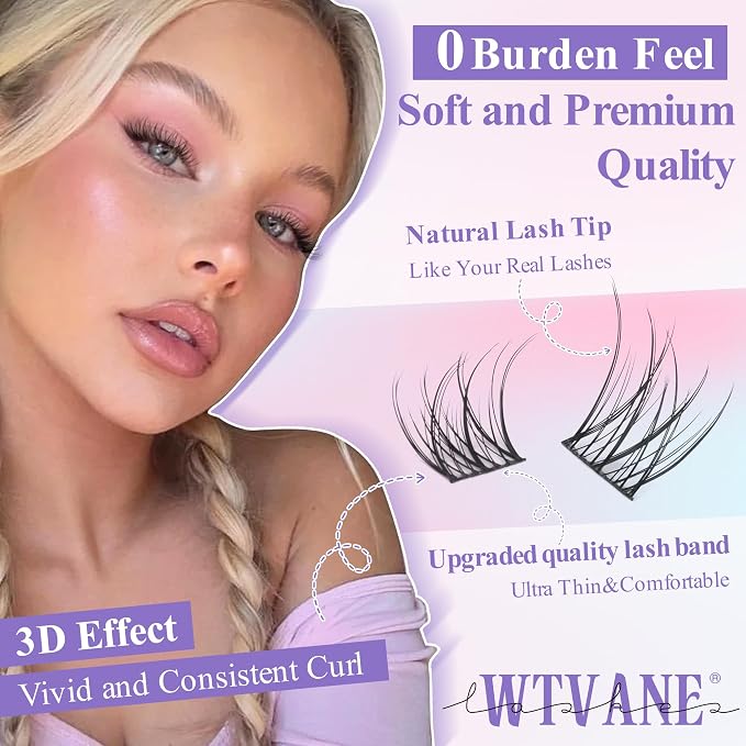 Wispy Lash Clusters Kit Natural Eyelash Clusters Extensions Kit 144pcs Individual Lashes DIY Lash Extension Kit with 10-16mm Lashes Clusters, Lash Bond and Seal,Lash Tweezers by Wtvane