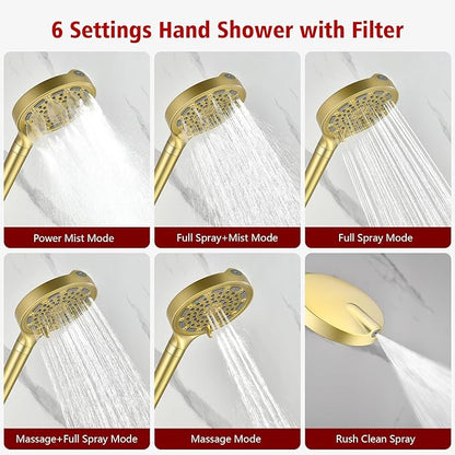 SUMERAIN Brushed Gold Shower System with Filtered Handheld Shower Head, Wall Mounted Shower Faucet Complete Combo with Shower Valve