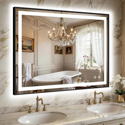 LED Bathroom Mirror with Lights, 30"x40" Black Framed Lighted Vanity Mirror | Anti-Fog, Dimmable 3 Color Temperature, Front & Backlit, Memory Function, Shatterproof Tempered Glass