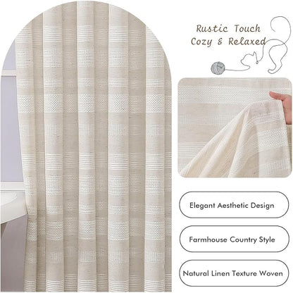 Extra Long Linen Shower Curtain - 84 Inch Long, Modern Farmhouse Heavy Duty Textured Soft Fabric, Rustic Country Boho Cloth Shower Curtain with Tassel for Bathroom Hotel, 72Wx84L Inches