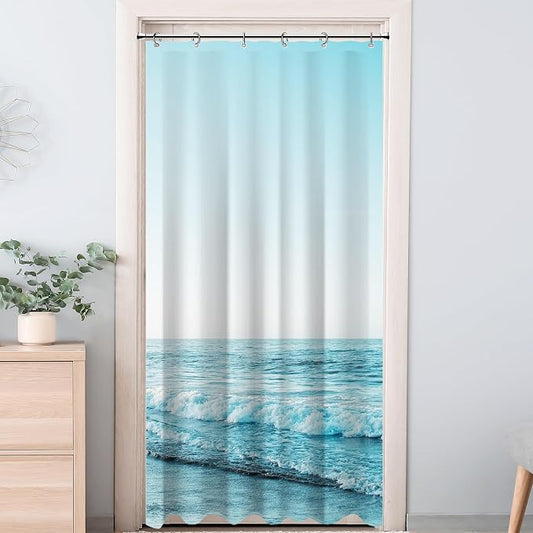 Small Stall RV Half Size Ocean Beach Coastal Seaside Shower Curtain for Bathroom 36W*72H Inch Nautical Summer Beachy Bathtub Decor Seascape Waterproof Polyester Fabric Set with 12 Hooks