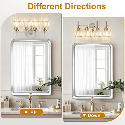 Crystal Bathroom Vanity Lights, 4 Light Bath Mirror Light Brushed Nickel Round Crystal Wall Mount Light Fixture Over Mirror Morden for Living Room