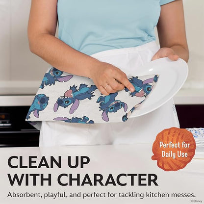 Disney Stitch Cotton Kitchen Towels, 2-Pack 16"x26", Absorbent | Durable, colorfast dish towels resist fraying, machine washable, dries dishes, hangs on oven handles, great for gifting