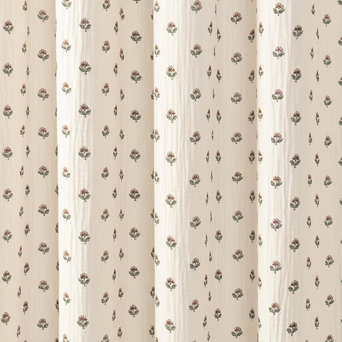 Peri Home Block Print Gauze Shower Curtain 72 x 72 inches Multi 1-Piece | Cotton Fabric, Bathroom