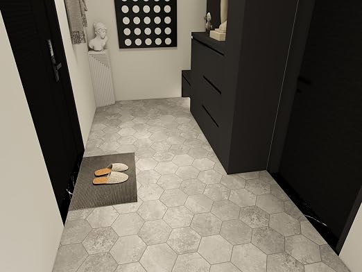 W&S 1-Sheet Light Gray Hexagon Peel and Stick Floor Tile, Faux Stone Peel and Stick Backaplash Tile for Wall, Self Adhesive Flooring DIY for Bathroom, Kitchen, Living Room, RV