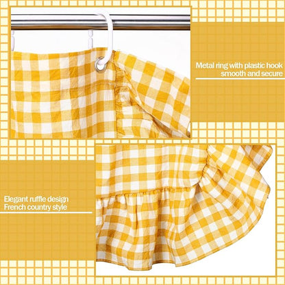 HunnmingRe Ruffled Gingham Shower Curtain Yellow | 72'' x 72'' Vintage Farmhouse Curtain, Cotton Cottage Core Rural Checkered Plaid Decor, Fall Shower Curtain for Bathroom