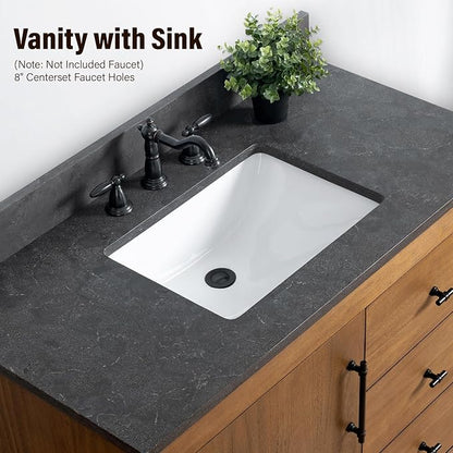 HOMEBEYOND 42" Bathroom Vanity with Single Sink & Ceramic Top, MDF Material Vanity Cabinet with Basin Combo, Soft-Closing Doors, Removable Shelf, Backsplash, Tan