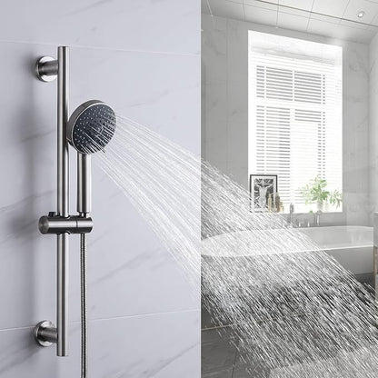 KES Adjustable Shower Head with Slide Bar, 5-Function Handheld Sliding Shower Head with Extra Long Hose Wall Mount Brushed Finish, F204-BS-C1
