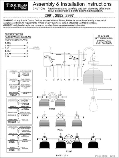 Progress Lighting 2-Light Clear Double Prismatic Glass Coastal Bath Vanity, Archie Collection, Antique Nickel (P2991-81)