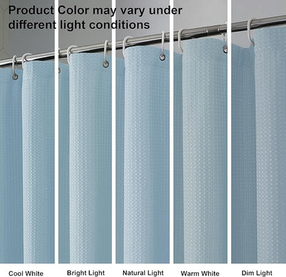 OVZME Long Fabric Shower Curtain Set, Waffle Textured Shower Curtain for Bathroom - Weight 230GSM Heavy Duty Hotel Spa Luxury Bath Curtain Set with 12 Plastic Hooks, 72Wx78L, Glacier Blue