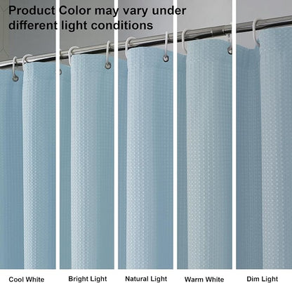Waffle Shower Curtain Set for Bathroom, Textured Heavy Duty Fabric Bath Curtains, Luxury Hotel Weighted 230GSM Bathroom Decor with 12 Plastic Hooks, Machine Washable, 72Wx72L, Glacier Blue