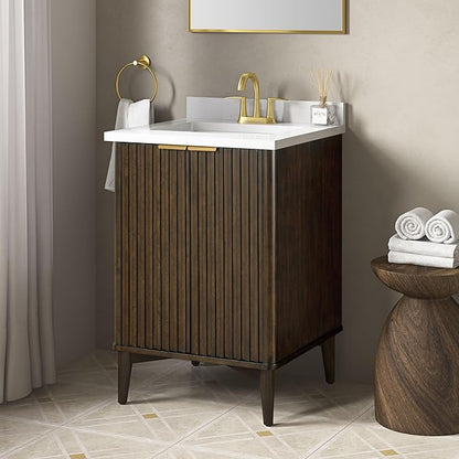 OVE Decors Indy 24 in. Undermount Single Sink Bathroom Vanity with White Engineered Marble Top, Dark Walnut