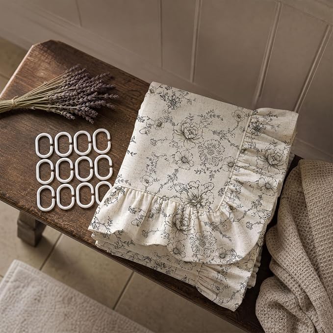 Farmhouse Floral Ruffle Shower Curtain for Bathroom | Vintage Black Linen Pattern Shower Curtains, Tan Taupe,72Wx72H