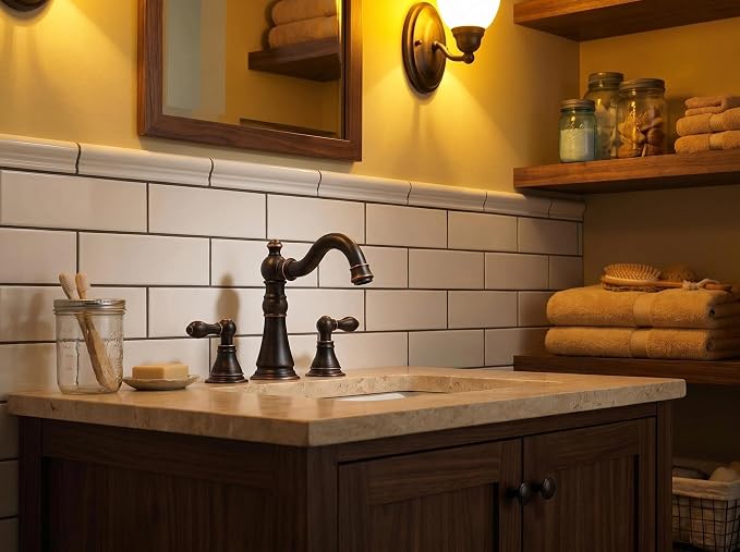 Two Handle Bathroom Sink Faucet Oil Rubbed Bronze 3 Hole Bathroom Faucet with Pop up Drain, 8 Inch Widespread Bathroom Faucet,High Arc Lavatory Faucet,F-8303-ORB