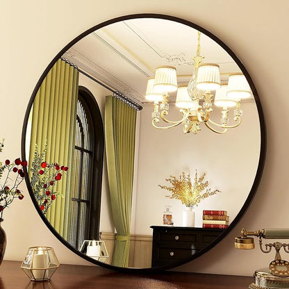 HARRITPURE Round Mirror 20 Black Wall Mounted Circle Mirrors | Vanity Mirror with Aluminum Alloy Frame, Modern Decoration for Bathroom, Living Room, Vanity, Bedroom, Entryway