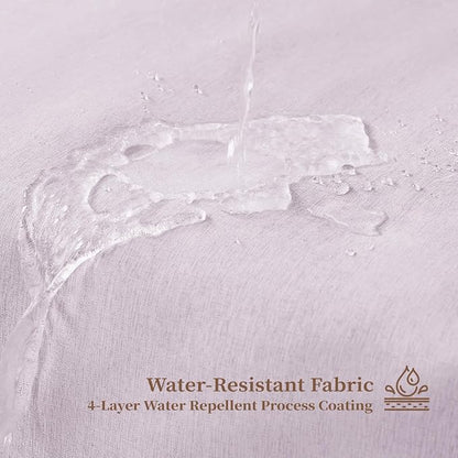 BTTN 72x80 Boho Scalloped Linen Textured Cloth Shower Curtain Set, Lavender | Long Size, 230GSM Waterproof Polyester, Heavy Duty Fabric, 12 Plastic Hooks, Elegant Modern Farmhouse Style, Machine Washable