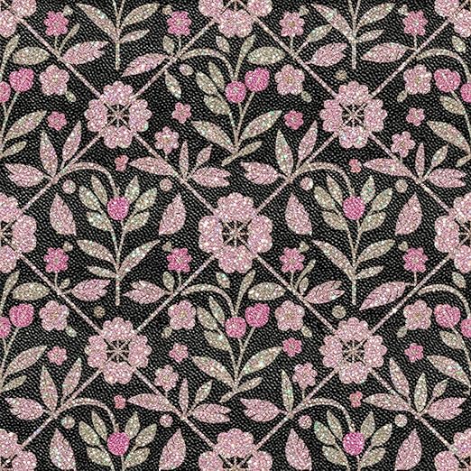 Black Pink Floral Peel and Stick Floor Tiles 12x12 Inch 10PCS | Pink floral vine pattern on a black background vinyl floor stickers for kitchen bathroom entryway and indoor home decor