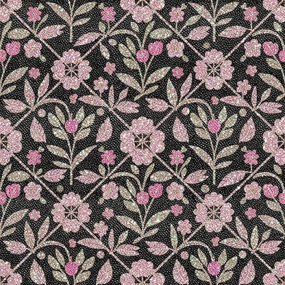 Black Pink Floral Peel and Stick Floor Tiles 12x12 Inch 10PCS | Pink floral vine pattern on a black background vinyl floor stickers for kitchen bathroom entryway and indoor home decor