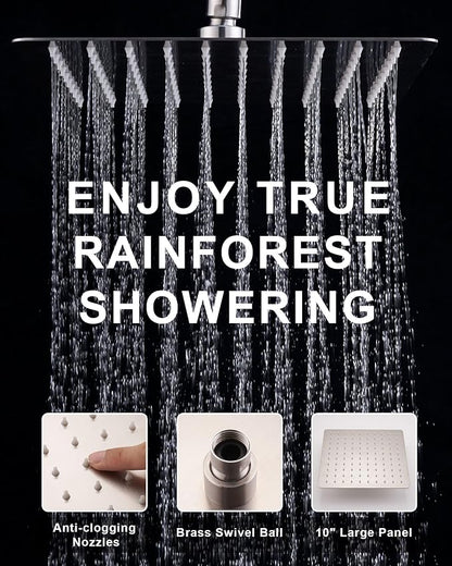 10" Rainfall Shower Head with Handheld Combo, High Pressure Dual Showerhead with Square Rain& Magnetic Hand Sprayer, 15" Adjustable Metal Extension Arm (Brushed Nickel)