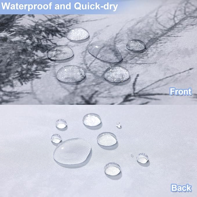 ORTIGIA 36x72 Misty Forest Stall Shower Curtain for Small Bathroom, Grey Half Size Narrow Nature Woodland Shower Curtain Set with Hooks, Waterproof Fabric Pine Tree Fog Magic Home Bath Curtain