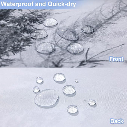 ORTIGIA Grey Shower Curtain for Bathroom, Misty Forest Shower Curtain Set with Rustproof Hooks, Decorative Pine Tree Fog Magic Bath Curtain for Home, Waterproof Fabric, Weighted, 72x72