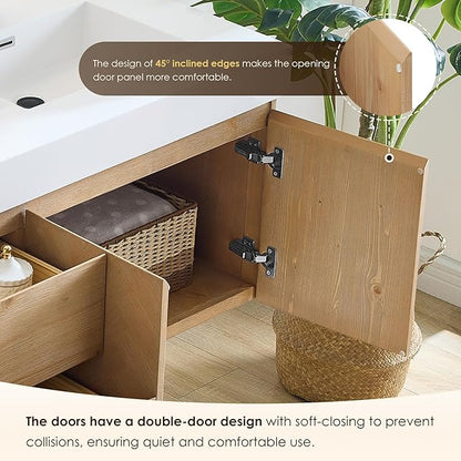 72 Inch Floating Sink Bathroom Vanity Wall Mount Double Vanities Overflow Mordern Large Storge Cabinet with Ceramic Countertop Double Soft Closing Drawers Pre-Assembled