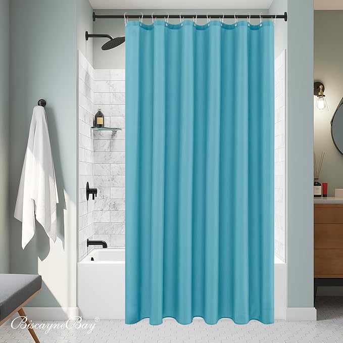 Fabric Shower Curtain Liner 72"W x 84"L-Blue Extra Long Shower Liners | Hotel Quality Water Resistant Machine Washable Shower Liner-Cloth Polyester Light Weight High Ceilings Bathroom Curtain Liner