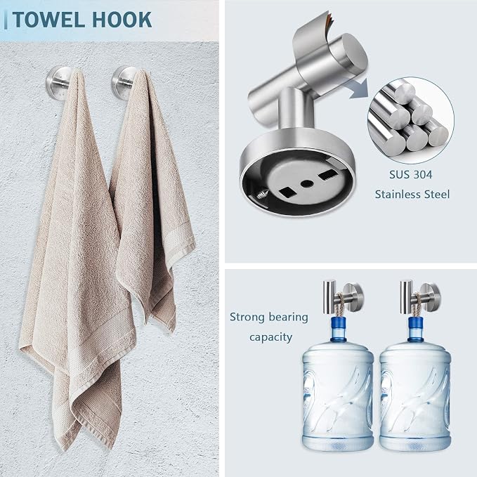 Cilee 10 Piece Brushed Nickel Bathroom Hardware Set, 24" 16" Towel Bar Set | 24 & 16 inch Towel bar, Toilet Paper Holder, Towel Ring, Towel Hook, Bathroom Accessories Set Stainless Steel Wall Mounted